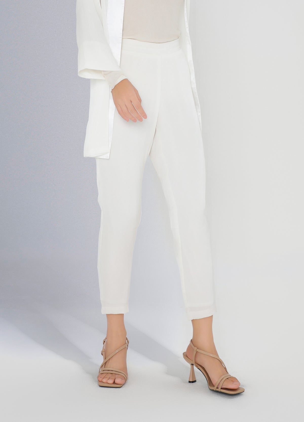 Cropped Tuxedo Silk Pants - White