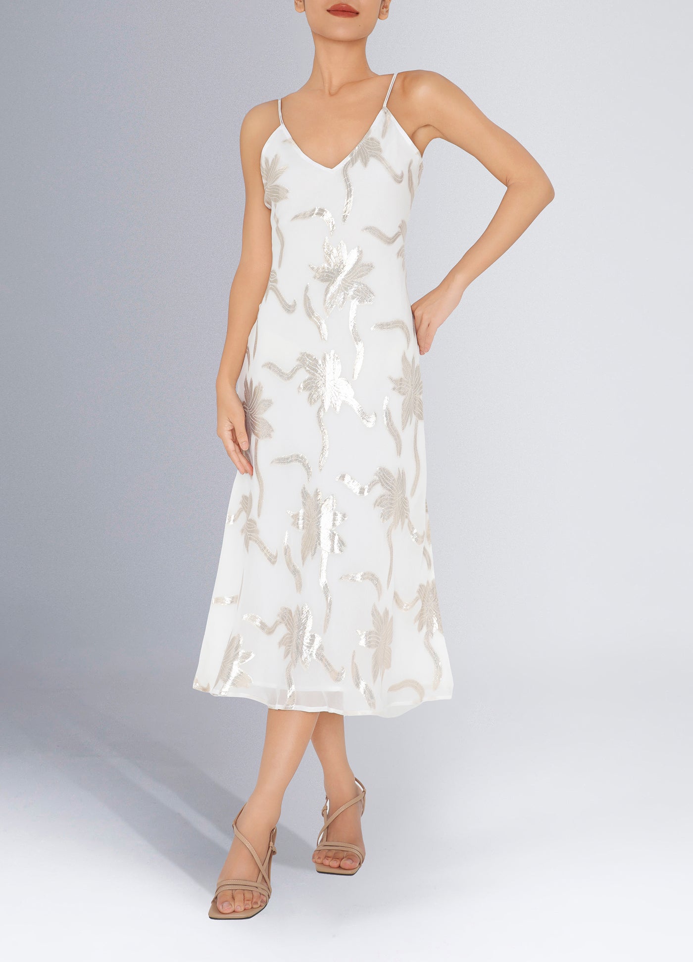 White dress with gold flowers new arrivals