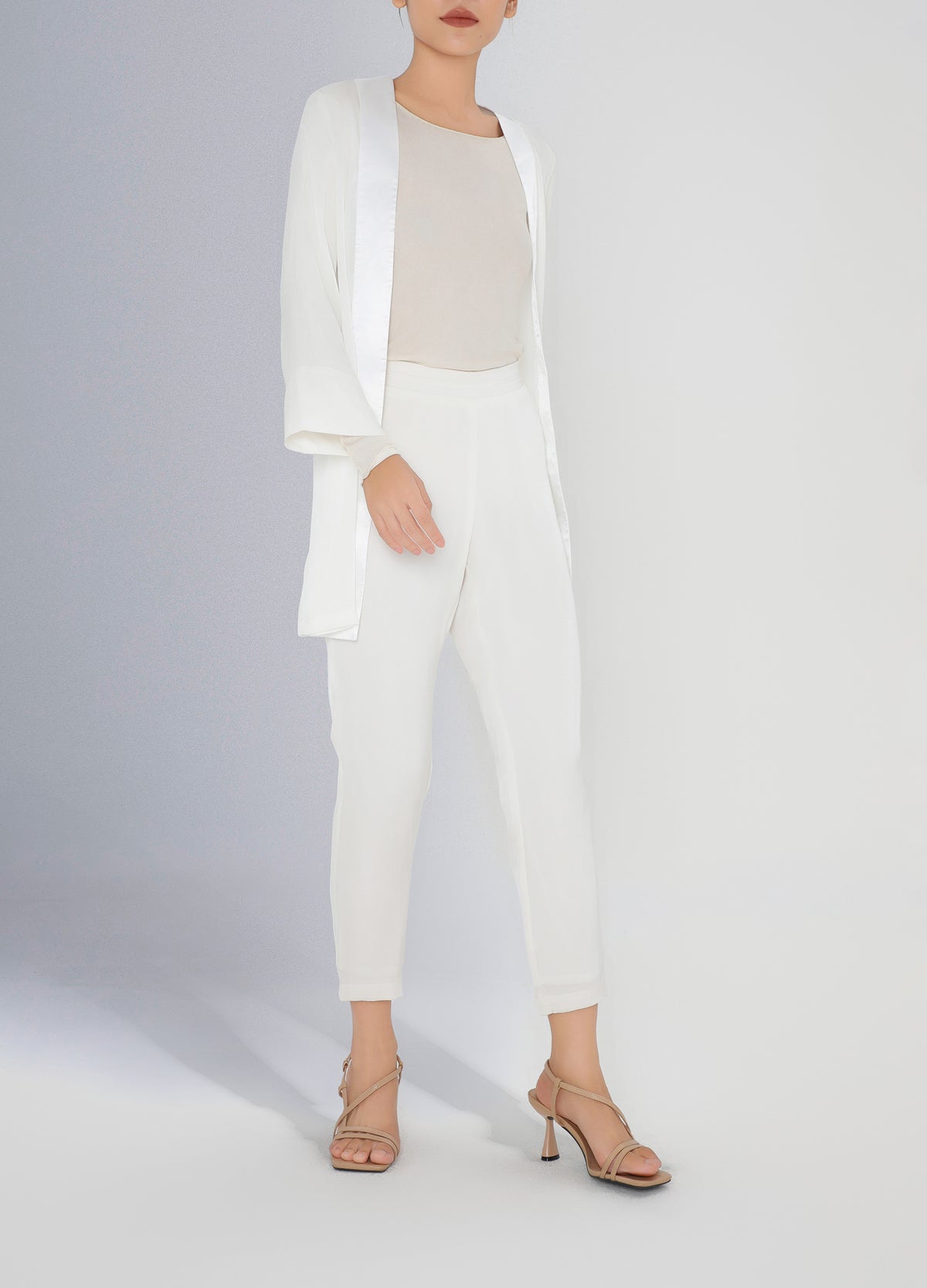 Cropped Tuxedo Silk Pants - White