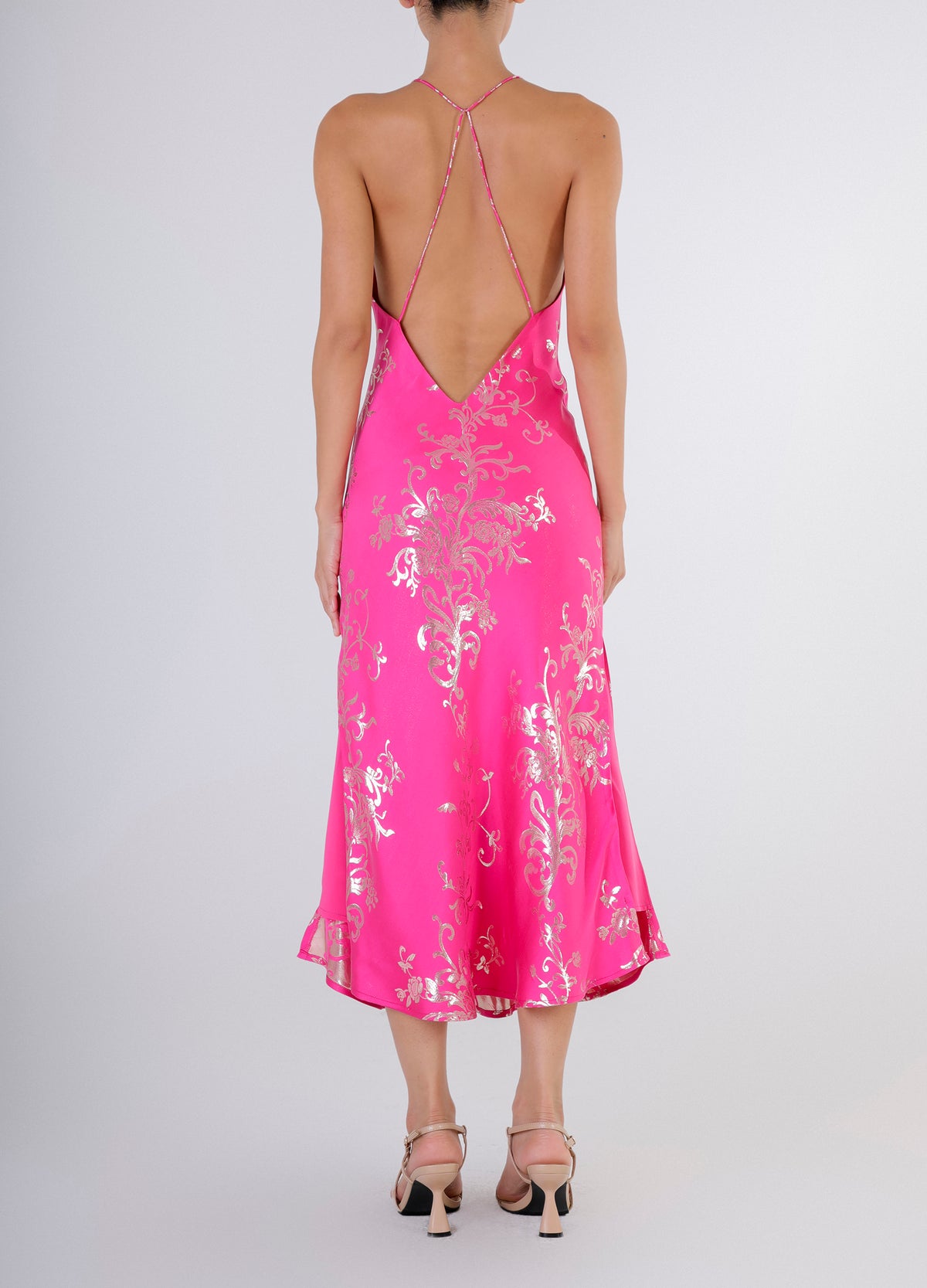 Diamond Dress - Gold Flowers on Hot Pink