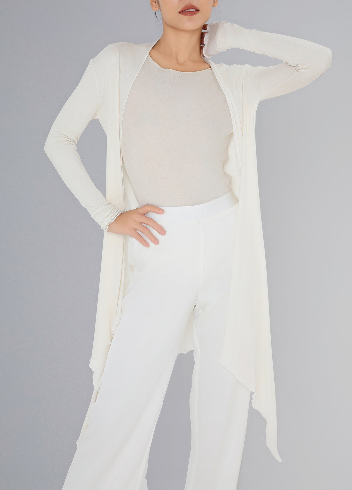 Knit Silk Long Cardigan - White