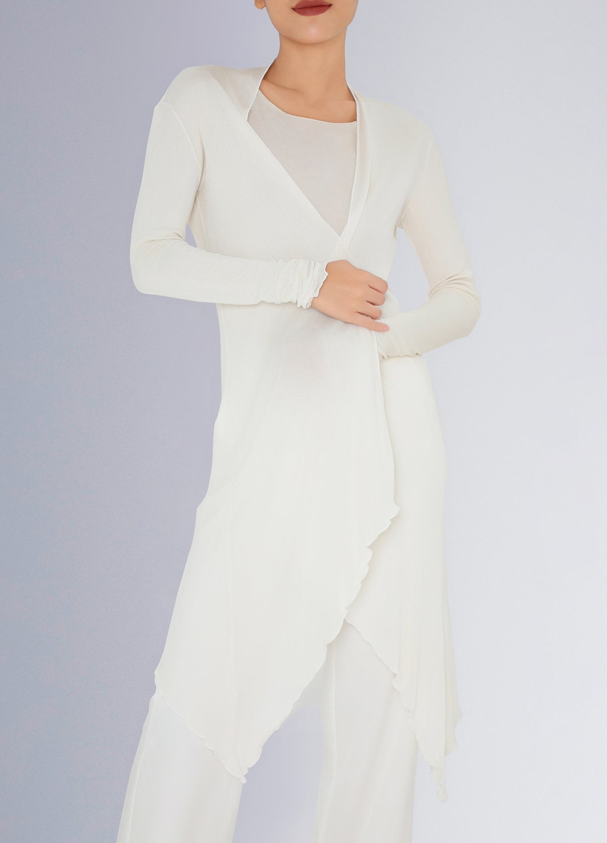 Knit Silk Long Cardigan - White