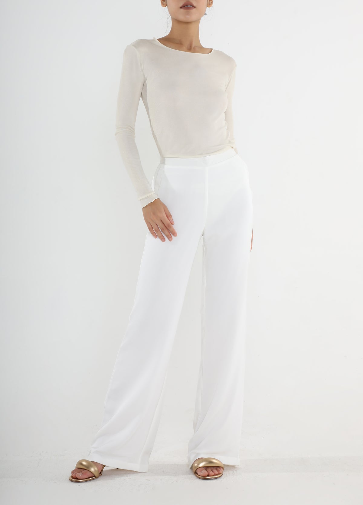 Knit Silk Long Sleeve T–Shirt - White