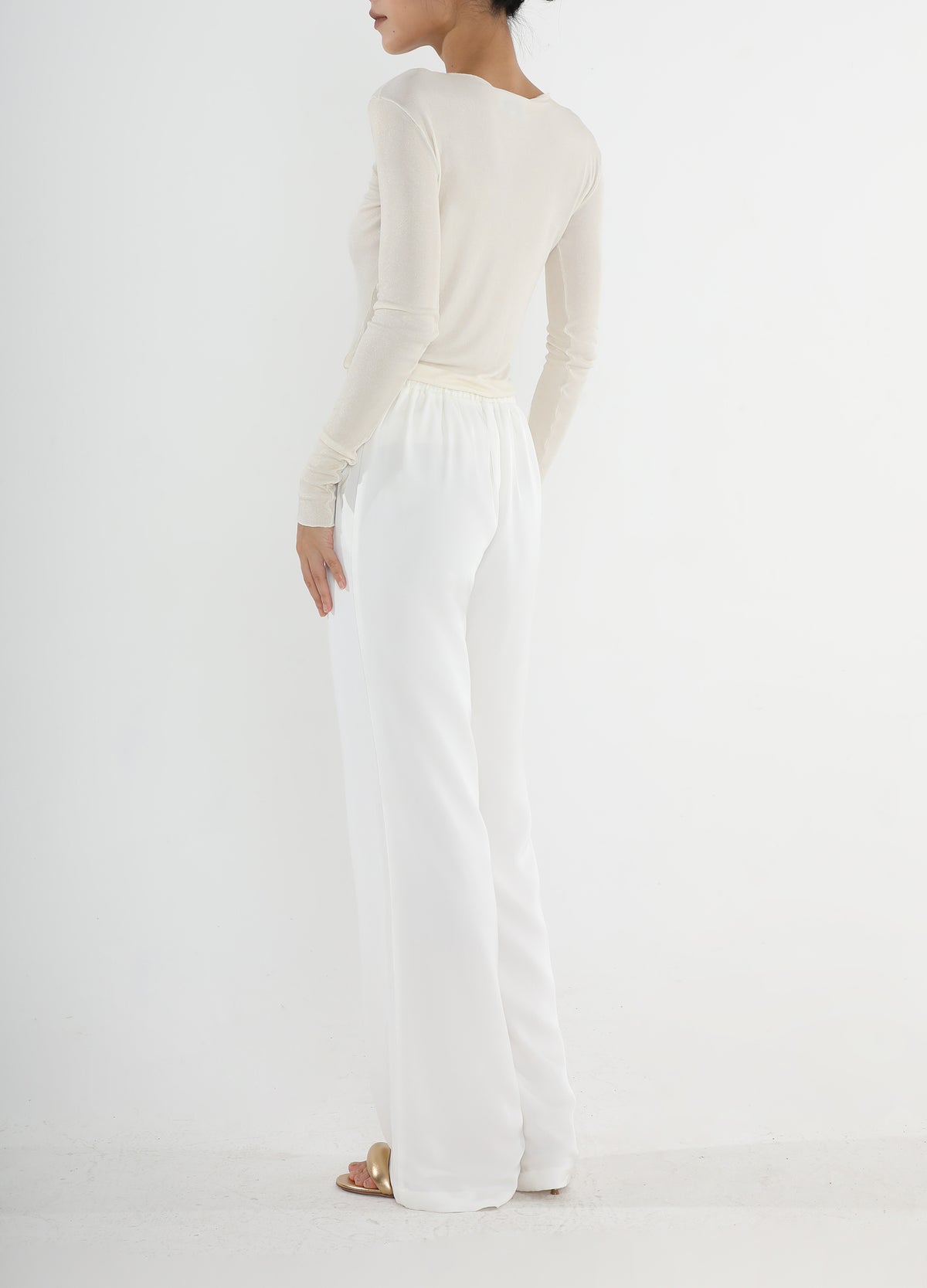 Knit Silk Long Sleeve T–Shirt - White
