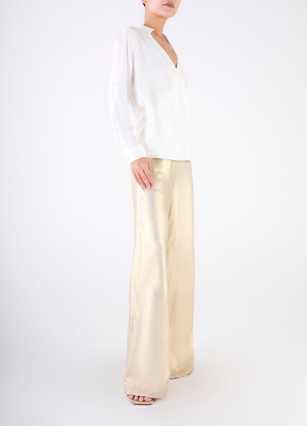 Silk Shirt With Mandarin Collar - White