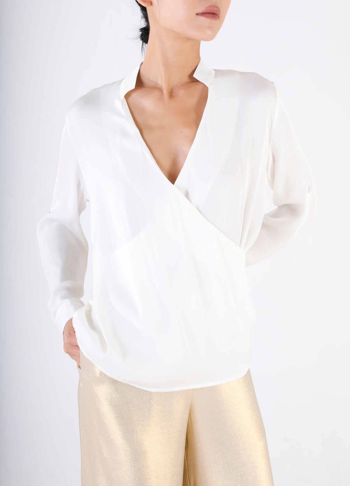 Silk Shirt With Mandarin Collar - White