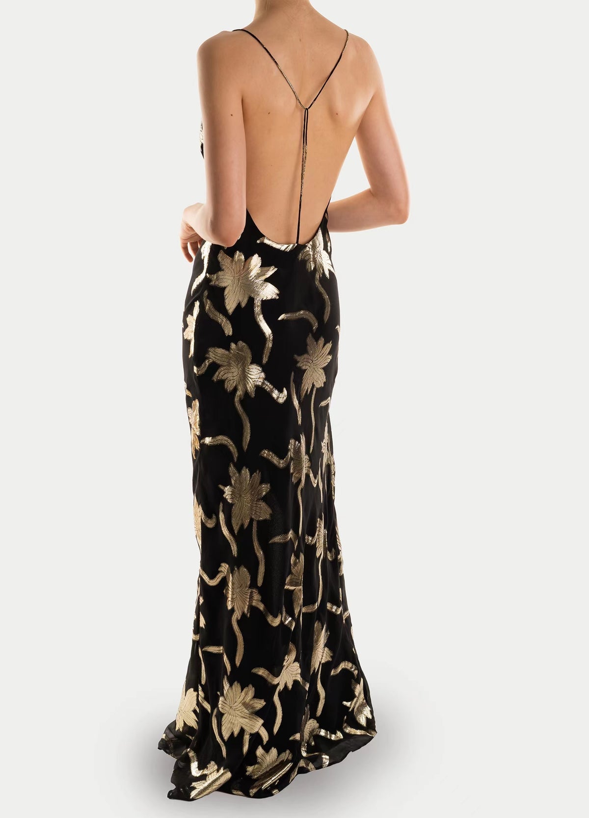 Yilei Dress - Gold Flowers Black
